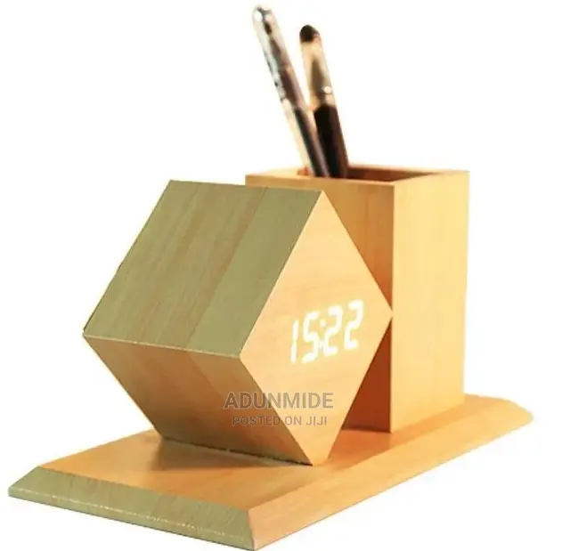 Wooden Alarm Clock + Pen Holder