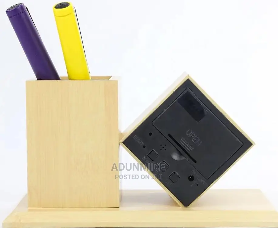 Wooden Alarm Clock + Pen Holder