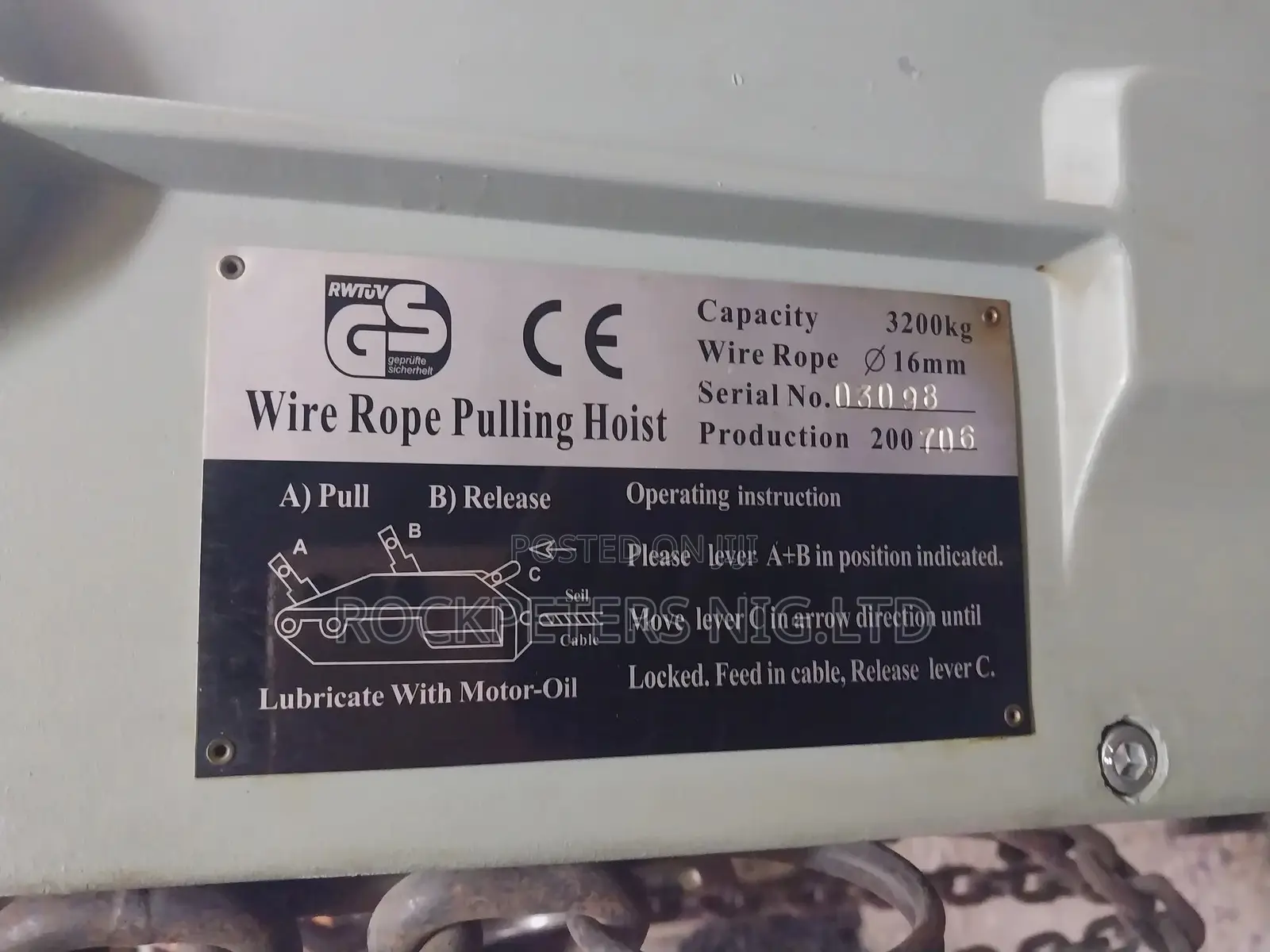 3200kg Toyo Wire Rope Pulling Hoist 16mm
