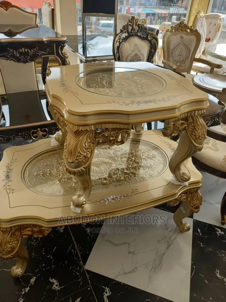 Gold Color Center Table and Stool