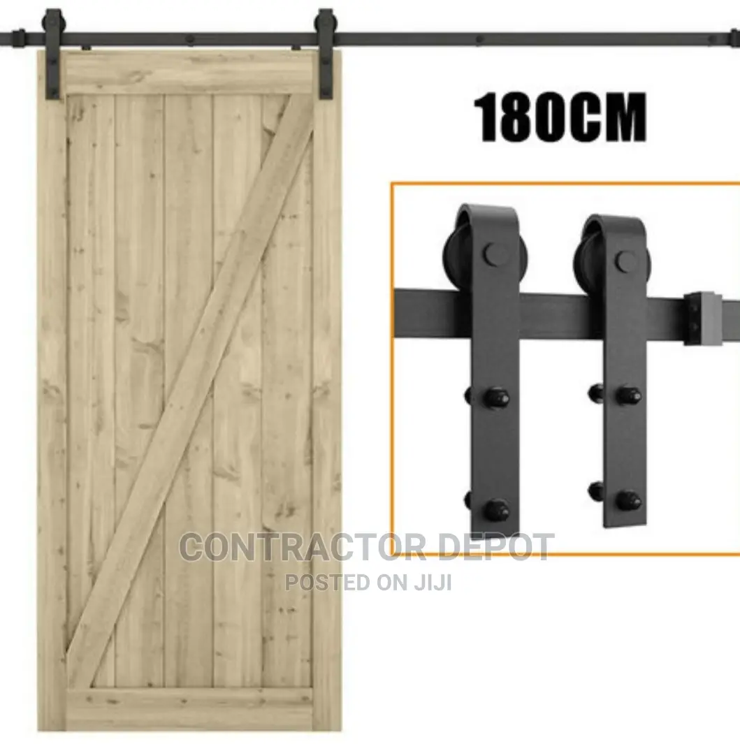 6.6 Ft Antique Style Black Steel Sliding Barn Door Hardware