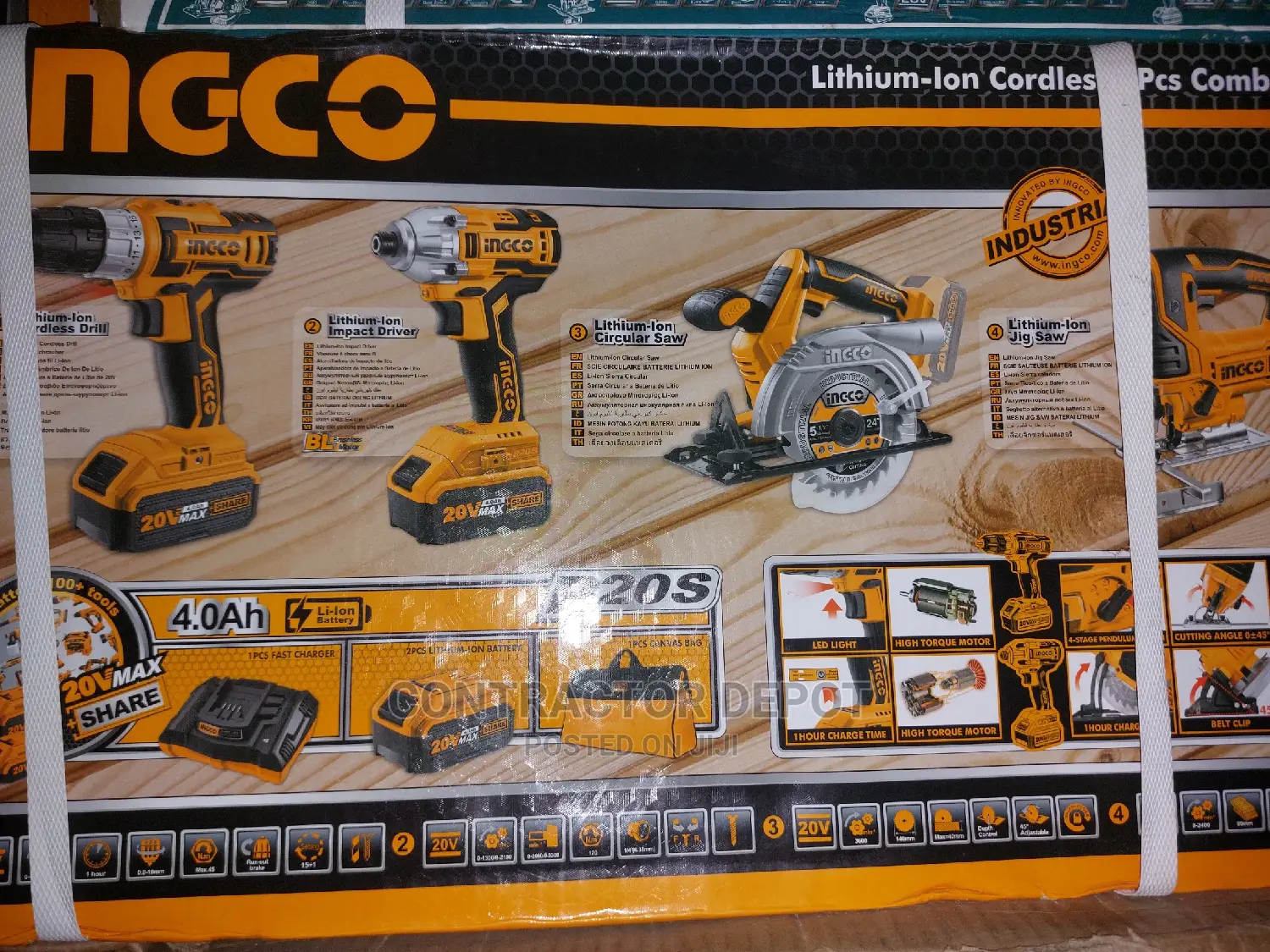 INGCO Set of 4 PCS Battery Tools 20V Li-Ion CKLI2010