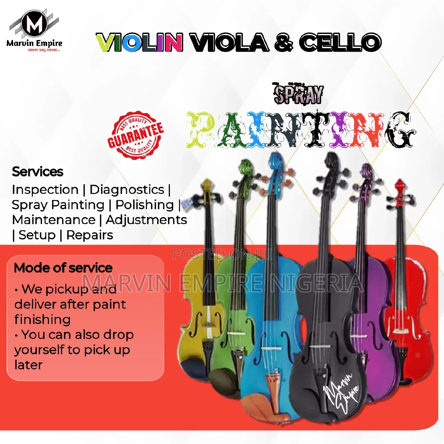Violin Viola Cello Spray Painting With French Polish Finish