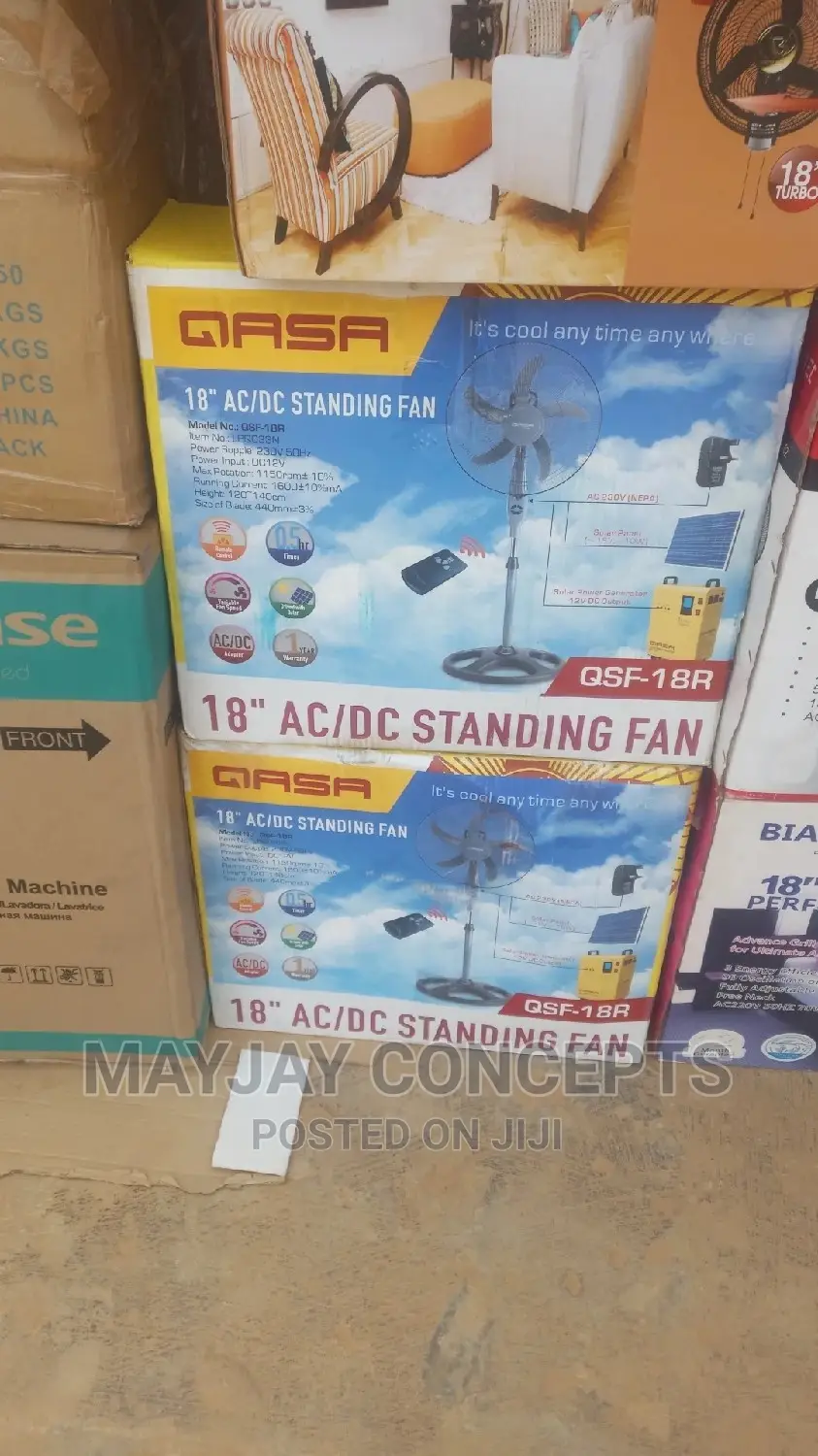 18" Qasa Ac/Dc Solar Standing Fan