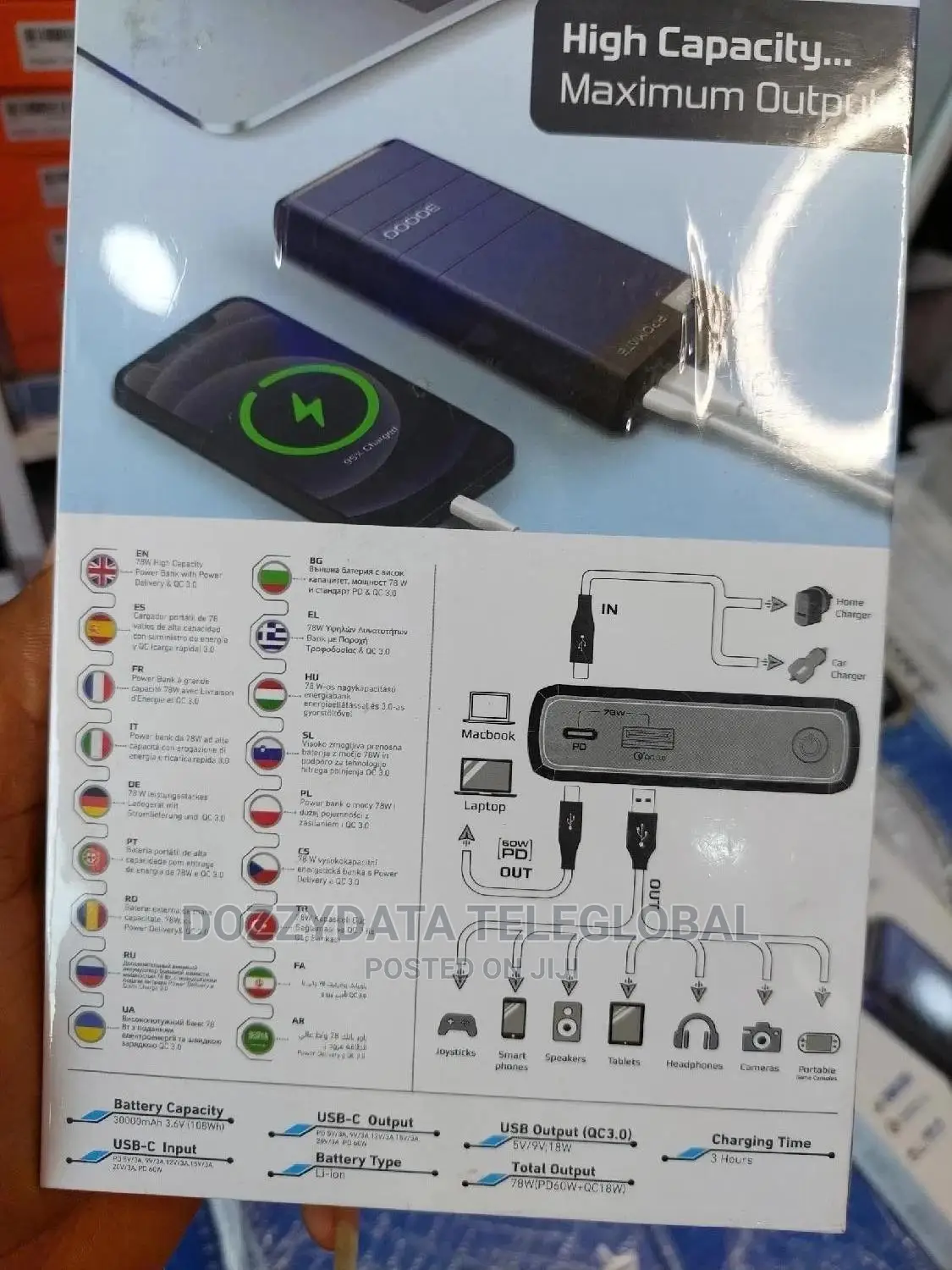 Promate High Capacity Powerbank for Laptops Nd Smartphones