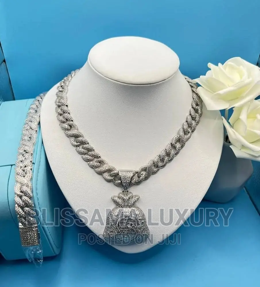 Luxury Cuban Iced Zirconia Chain, Handchain, Pendant Set
