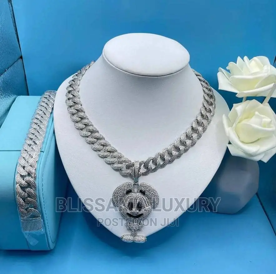 Luxury Cuban Iced Zirconia Chain, Handchain, Pendant Set