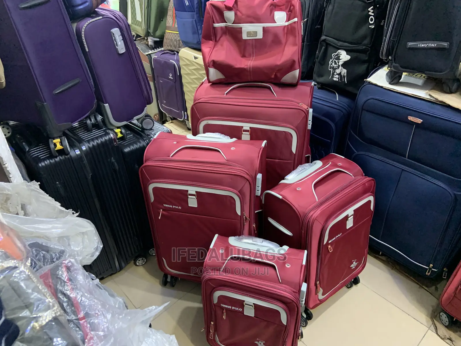 Set of 5 Red Swiss Polo Traveling Luggage