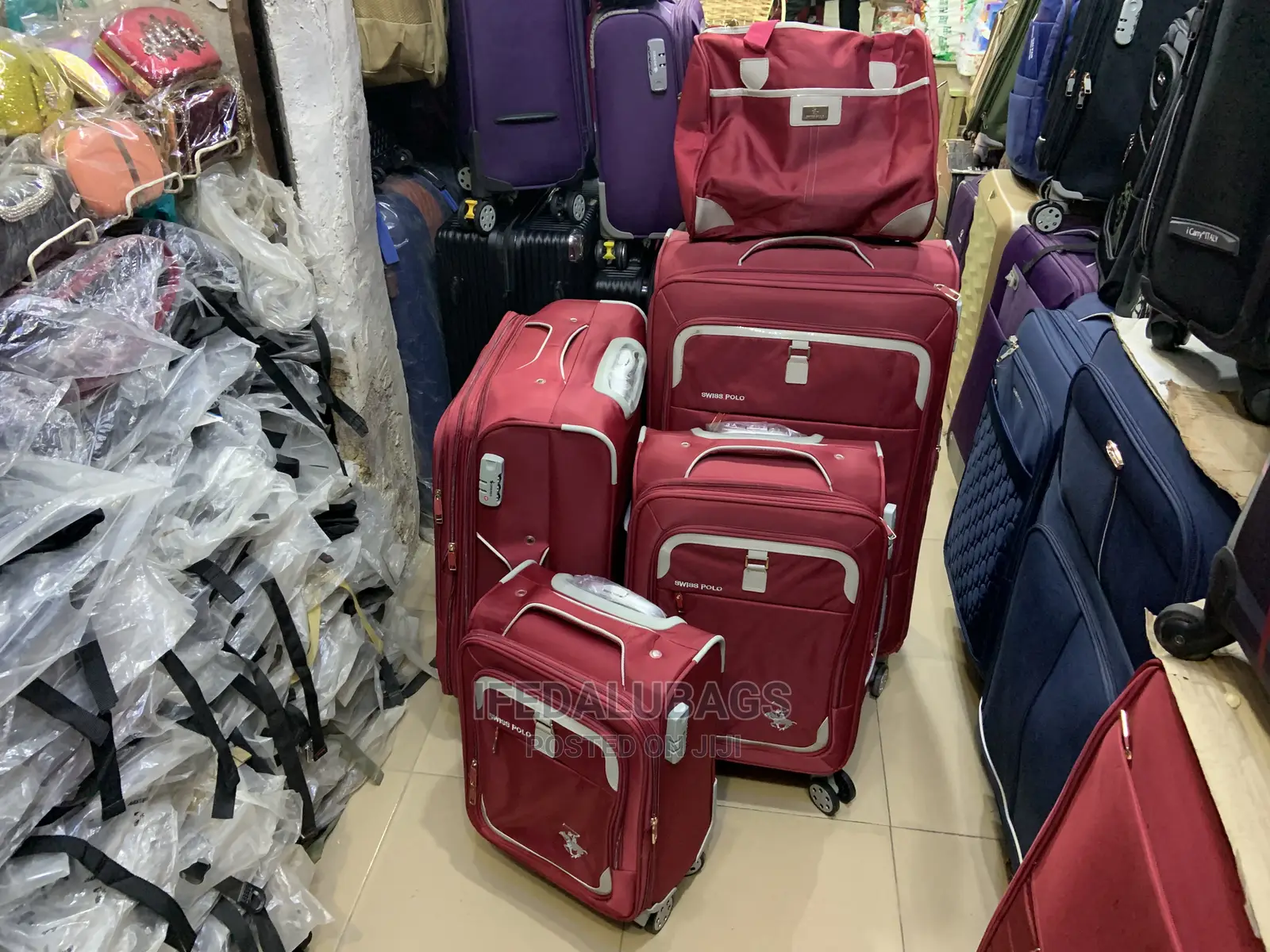 Set of 5 Red Swiss Polo Traveling Luggage