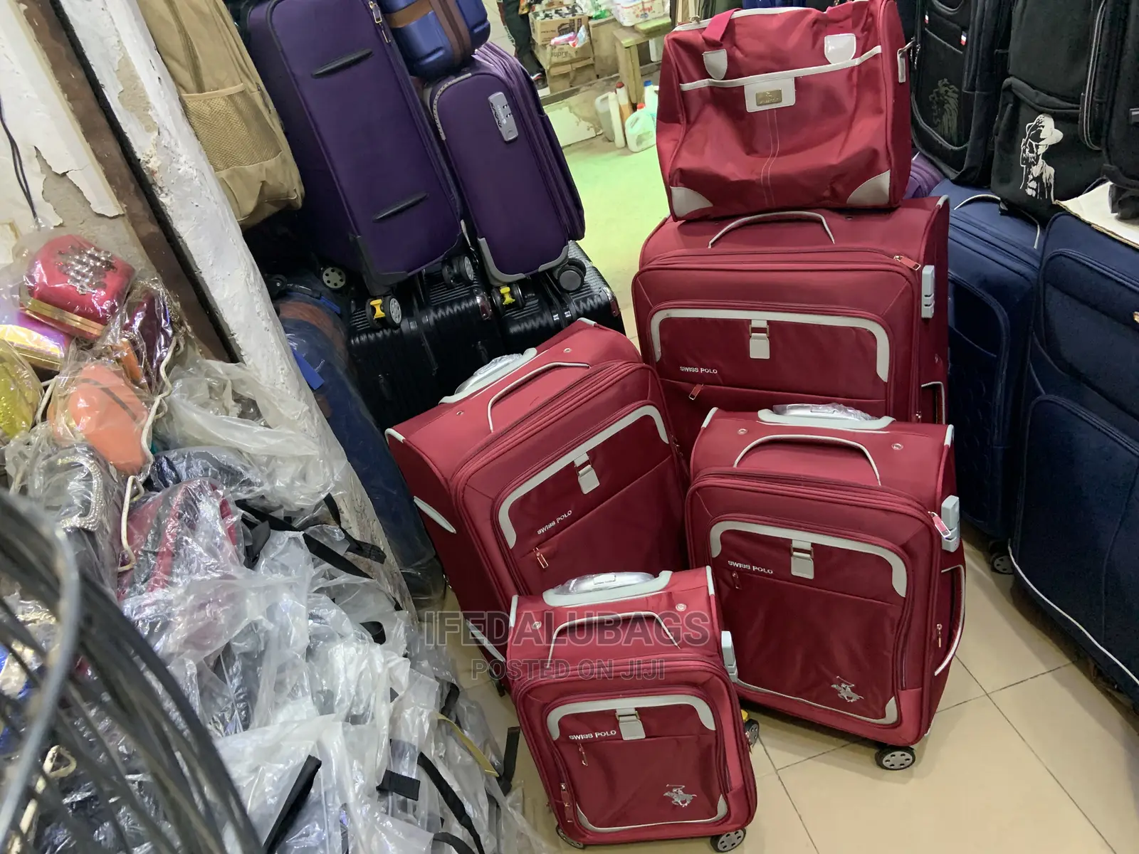 Set of 5 Red Swiss Polo Traveling Luggage