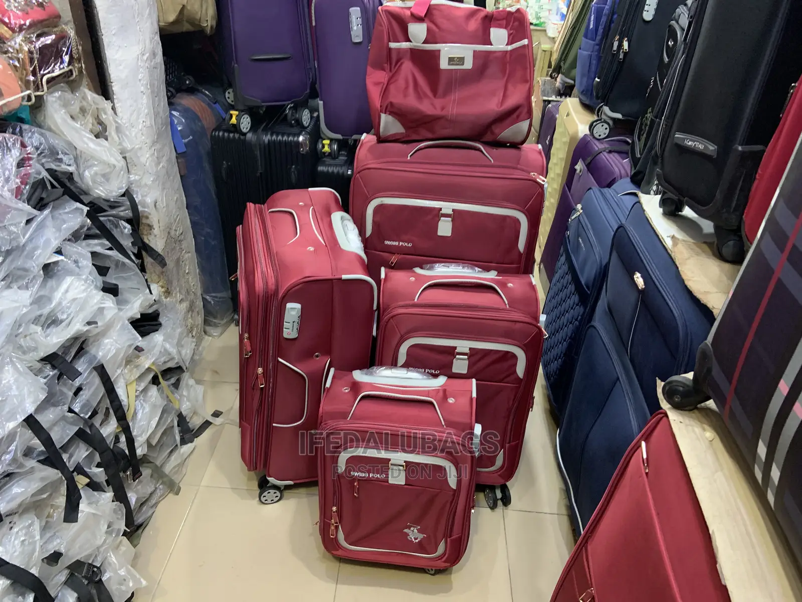 Set of 5 Red Swiss Polo Traveling Luggage
