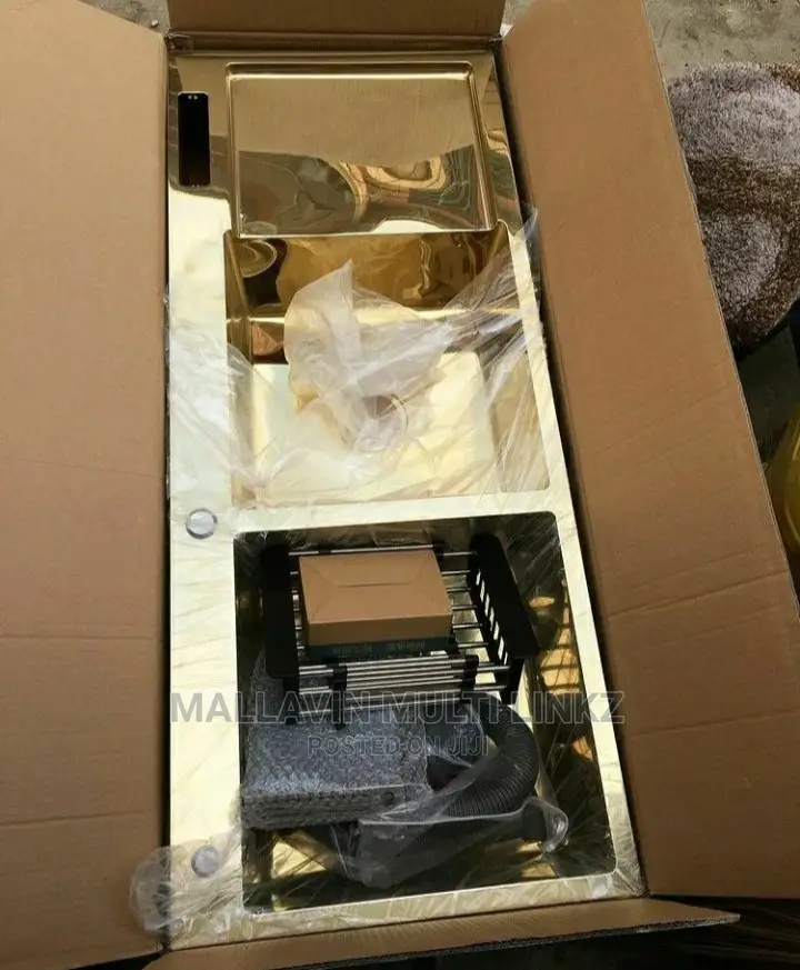 Gold Double Bowl Kitchen Sinks With Tray