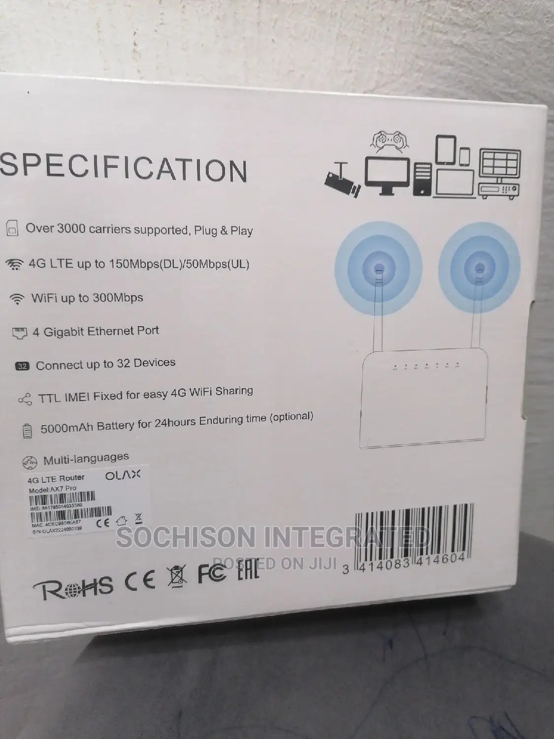 Olax 4G LTE Router Ax7pro 5000mah 300mbps Gigabit Ethernet