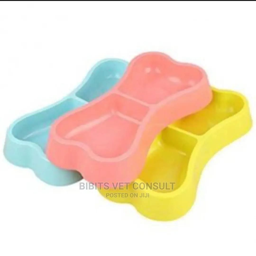 Small Plastic Double Pet Bowl for Cat and Small Dogs