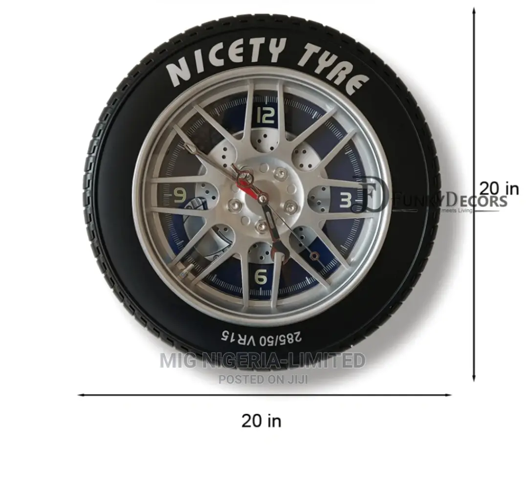 Glass Wheel Wall Clock Tyre Design Rubber Decoration Clock 50cm