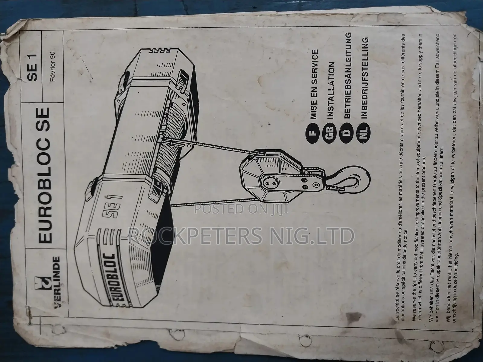 Se-1 Verlinde Eurobloc 2ton Electric Wire Rope Hoist