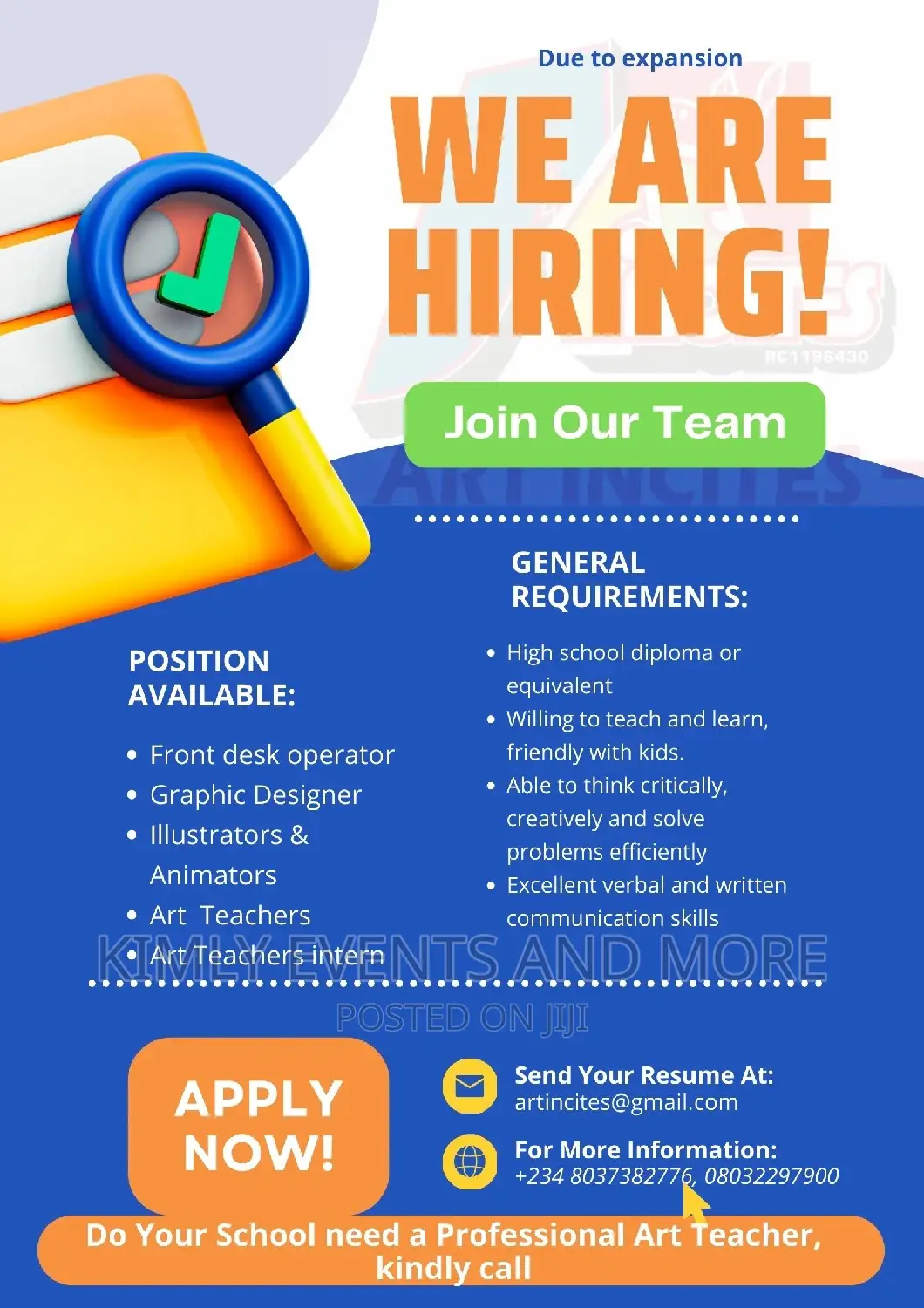 Art Teachers Intern Wanted ( Learn,Work and Get Paid)