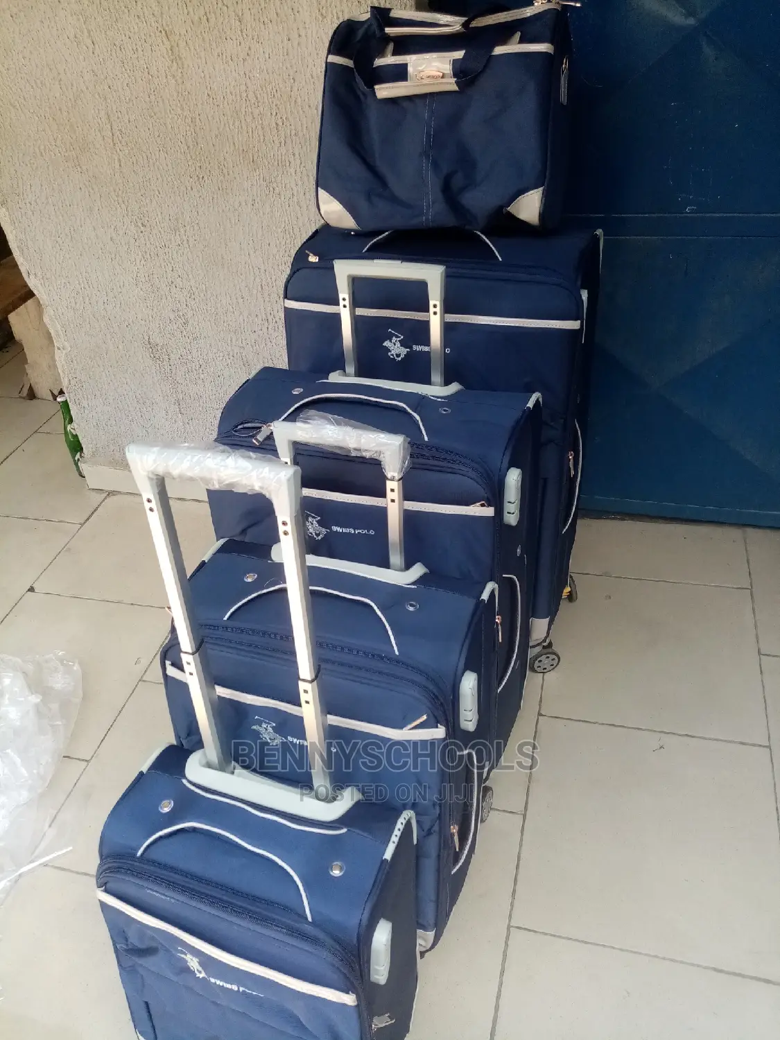 Set of 5 Blue Swiss Polo Jumbo Size Traveling Luggage Boxes