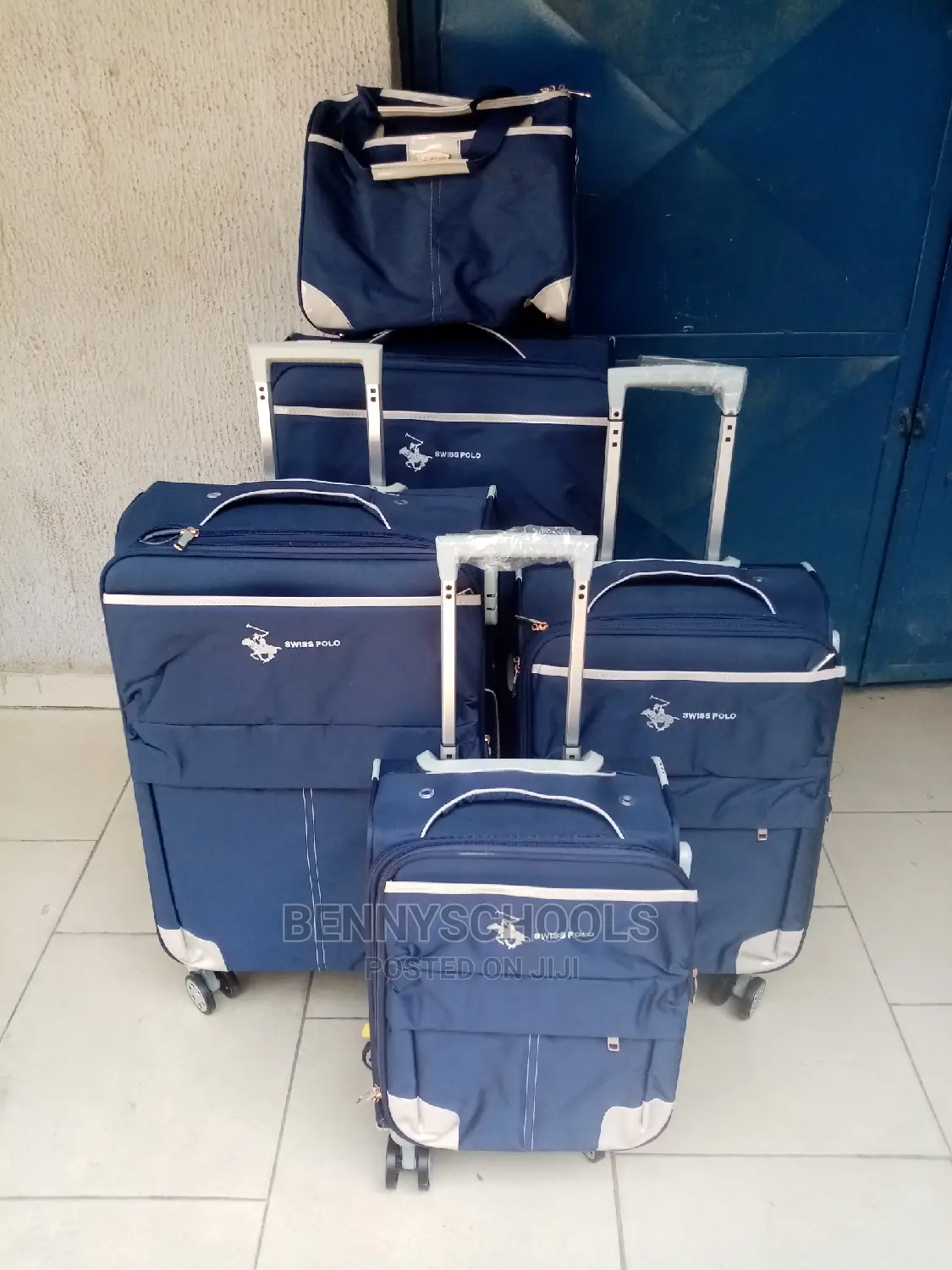 Set of 5 Blue Swiss Polo Jumbo Size Traveling Luggage Boxes