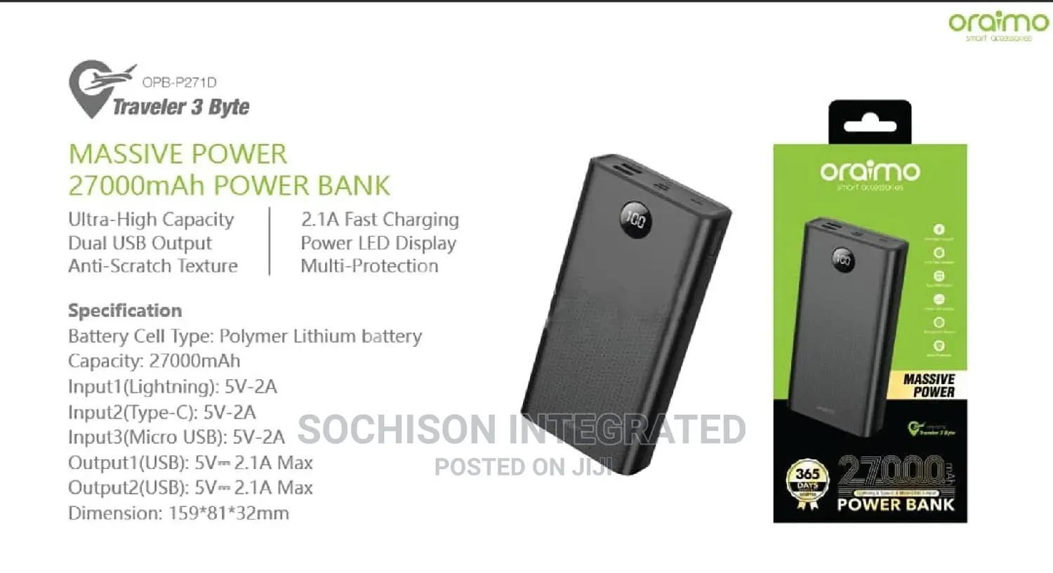 Oraimo 27,000 Mah Fast Charging Power Bank