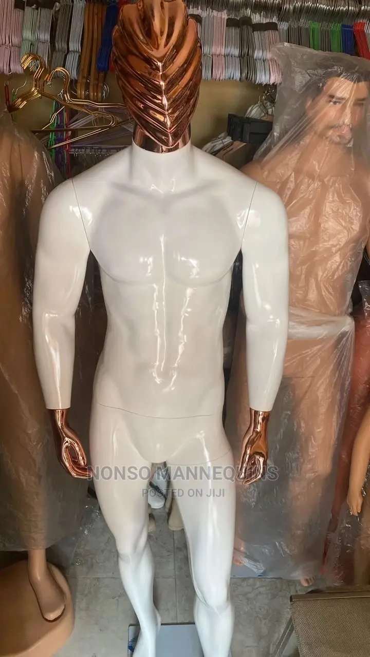 Huge Male Fibre Glossy White and Rose Gold Body Mannequin
