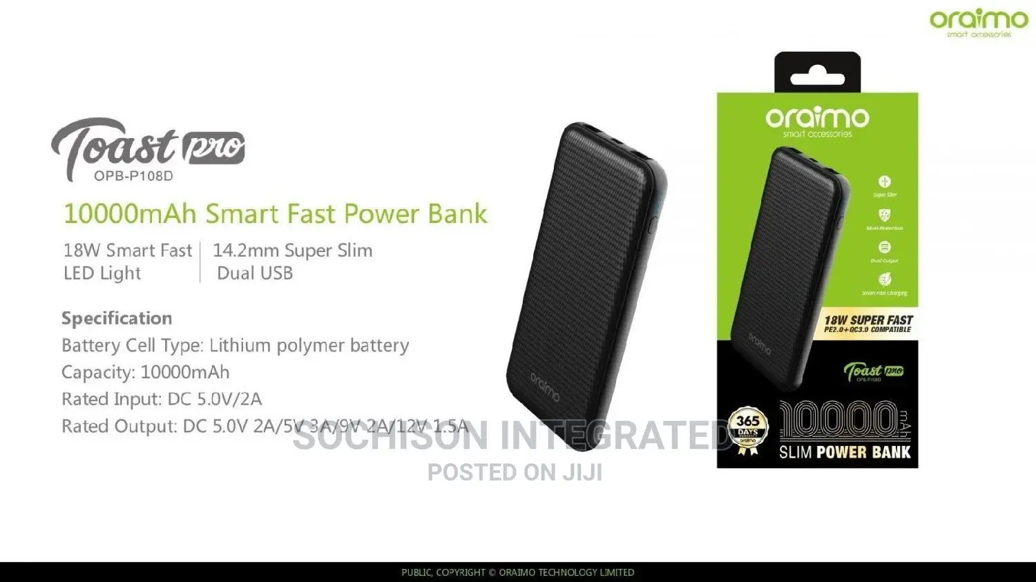 Oraimo 10000mah Fast Charging Power Bank