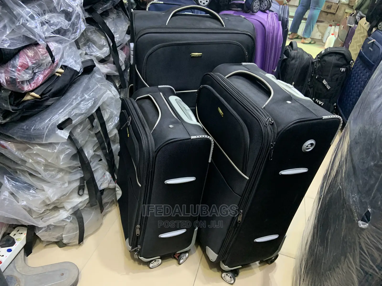 Set of Black Durable Traveling Luggage