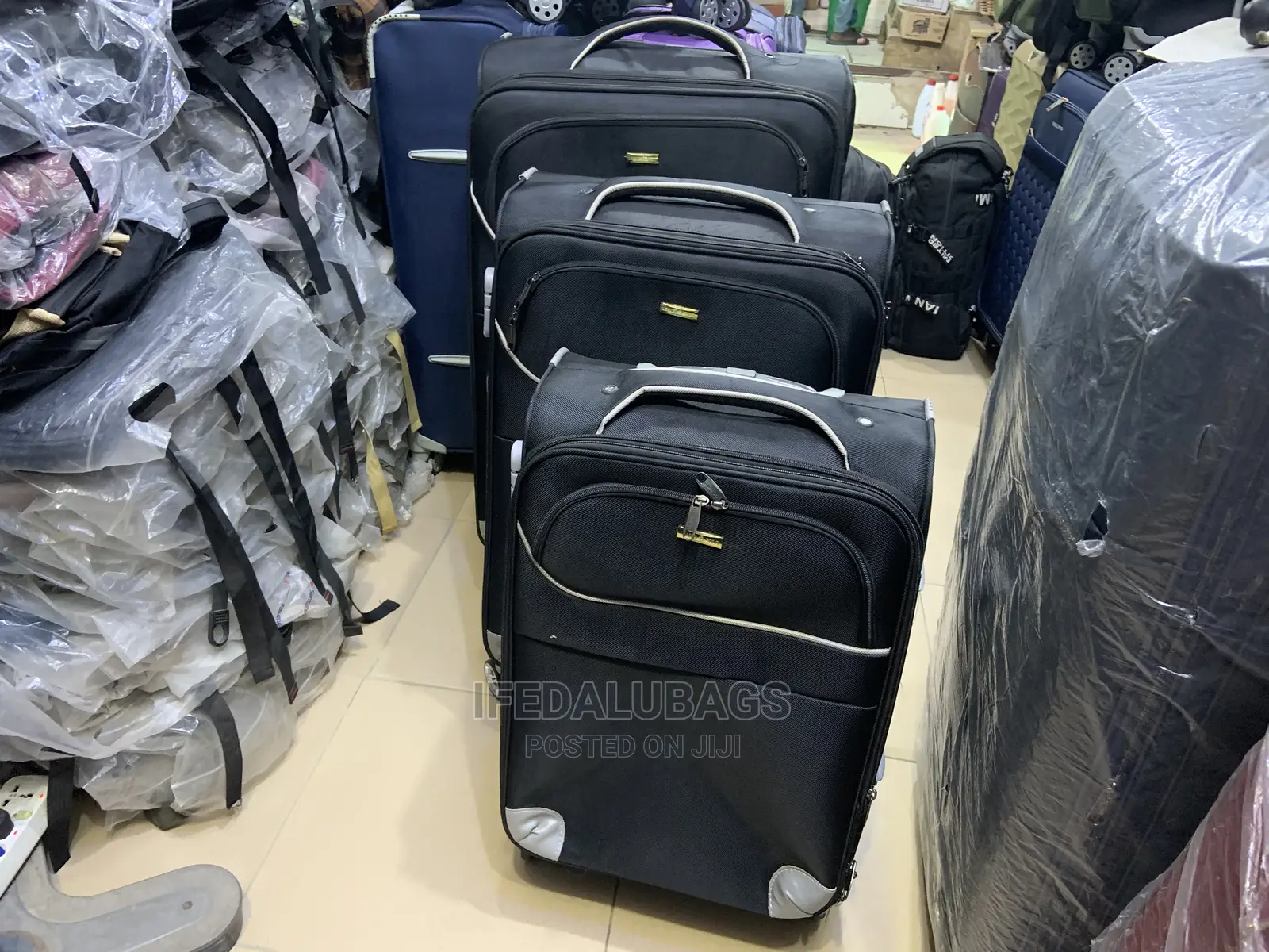 Set of Black Durable Traveling Luggage