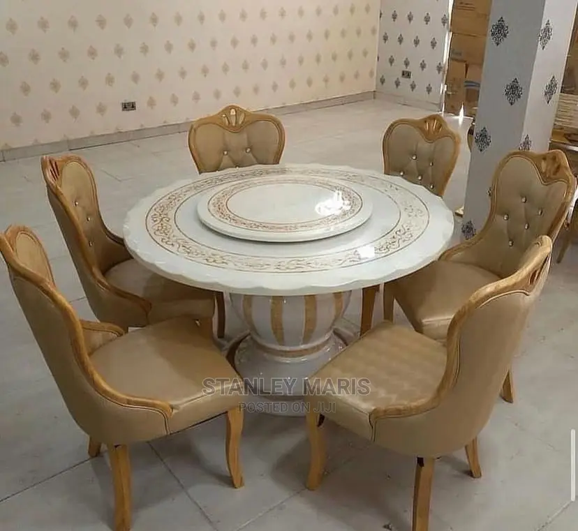 Turkish Round Marble Dinning Table With Six Leather Chairs