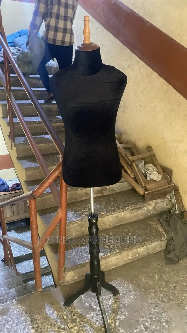 Female Dressform With Wooden Head And Tripod Base