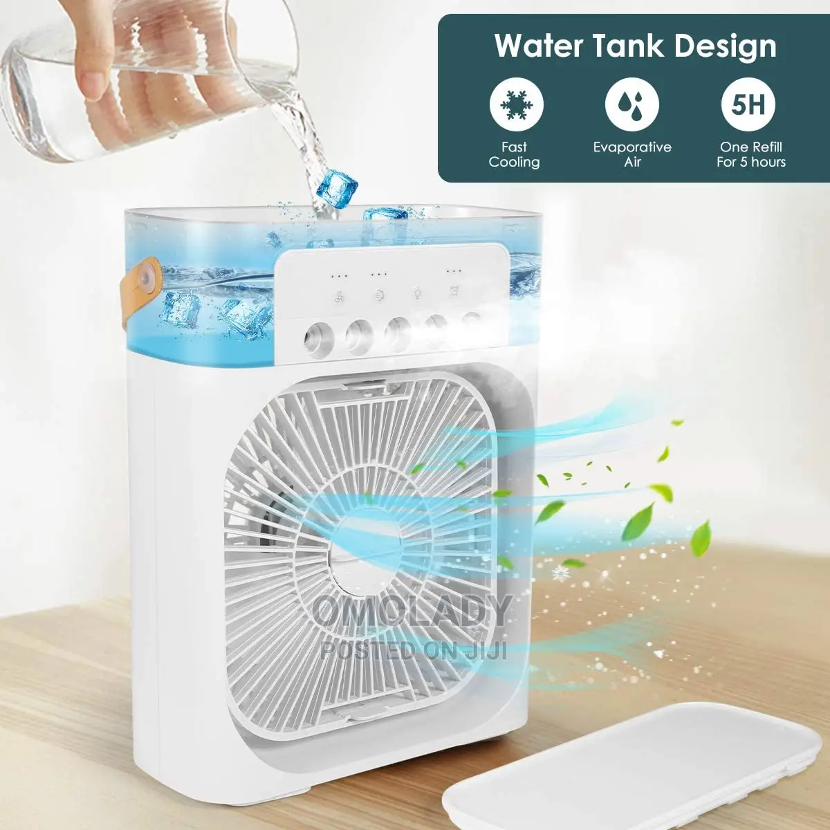 Portable Air Cooler Fan 3 Wind Speeds Usb With 7 Colors Led