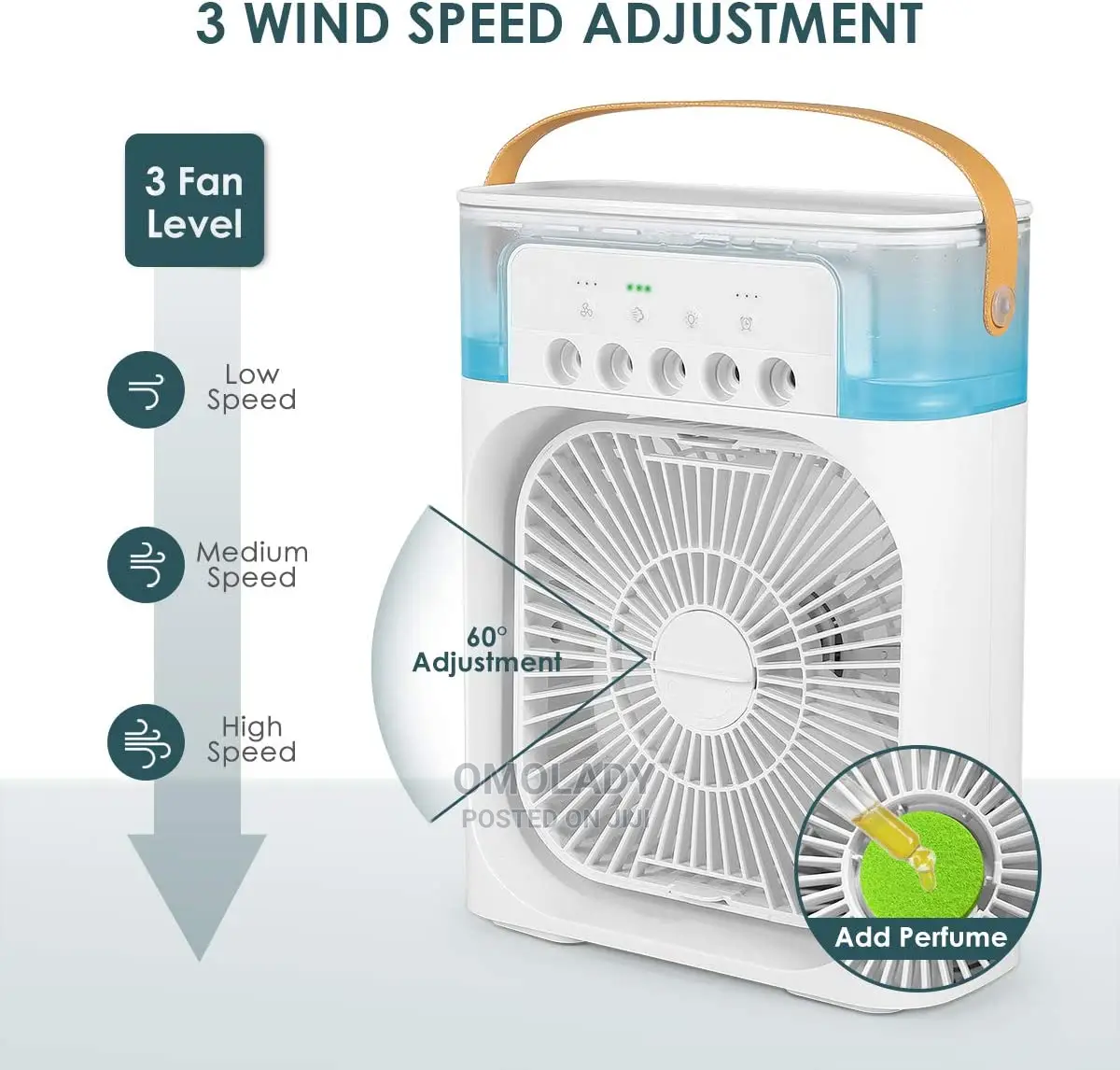 Portable Air Cooler Fan 3 Wind Speeds Usb With 7 Colors Led