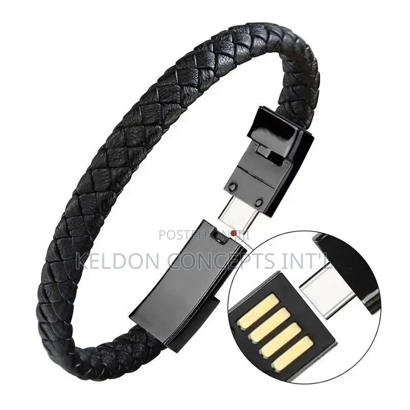 Leather USB Charging Cable And Data Transfer Wristband