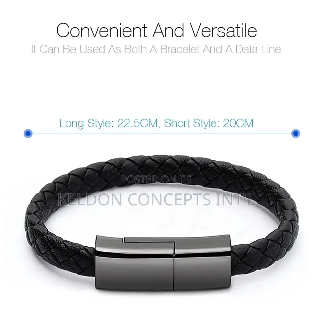 Leather USB Charging Cable And Data Transfer Wristband