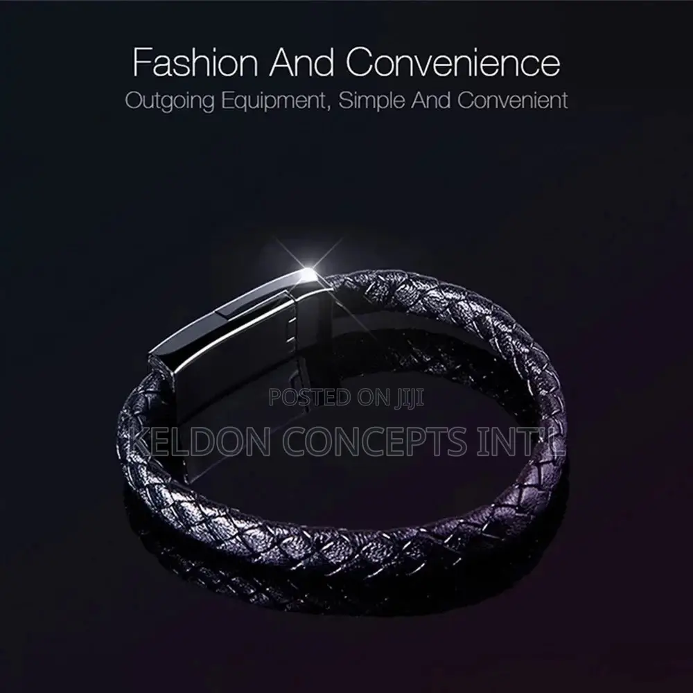Leather USB Charging Cable And Data Transfer Wristband