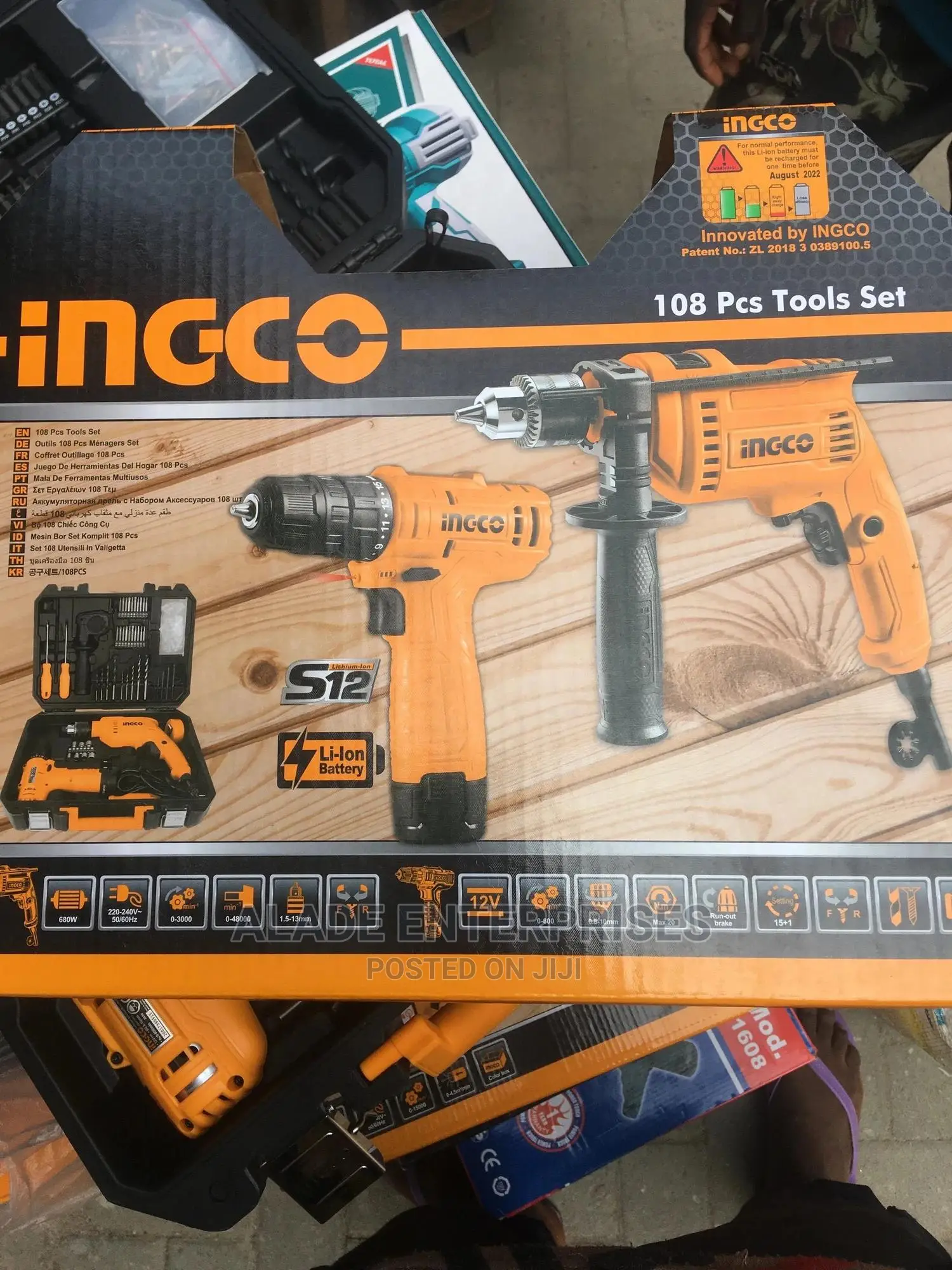 Ingco 108 Pcs Tools Set With Cordless Drill And Drill