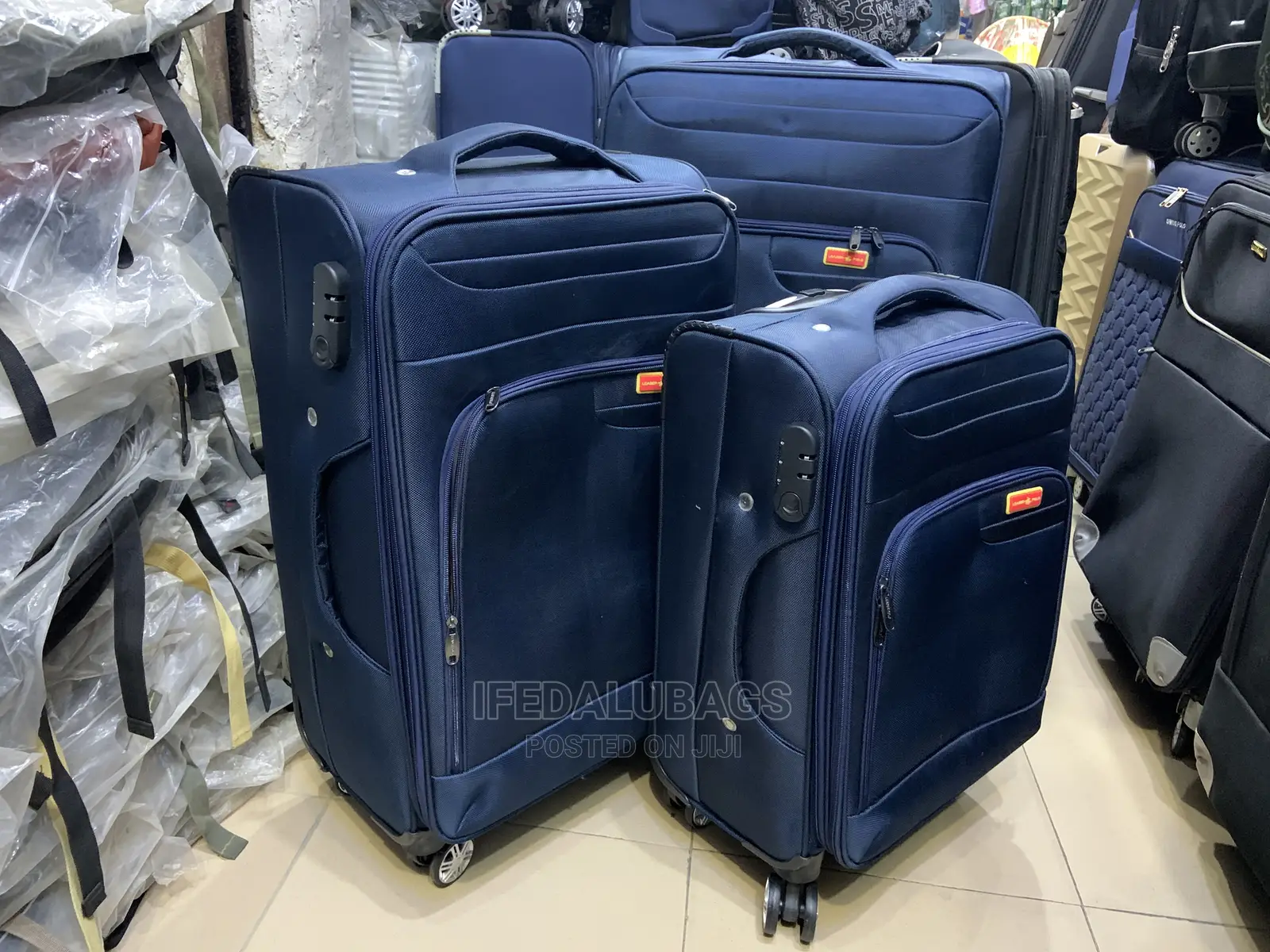 Set of Navy Blue Leather Polo Traveling Luggage