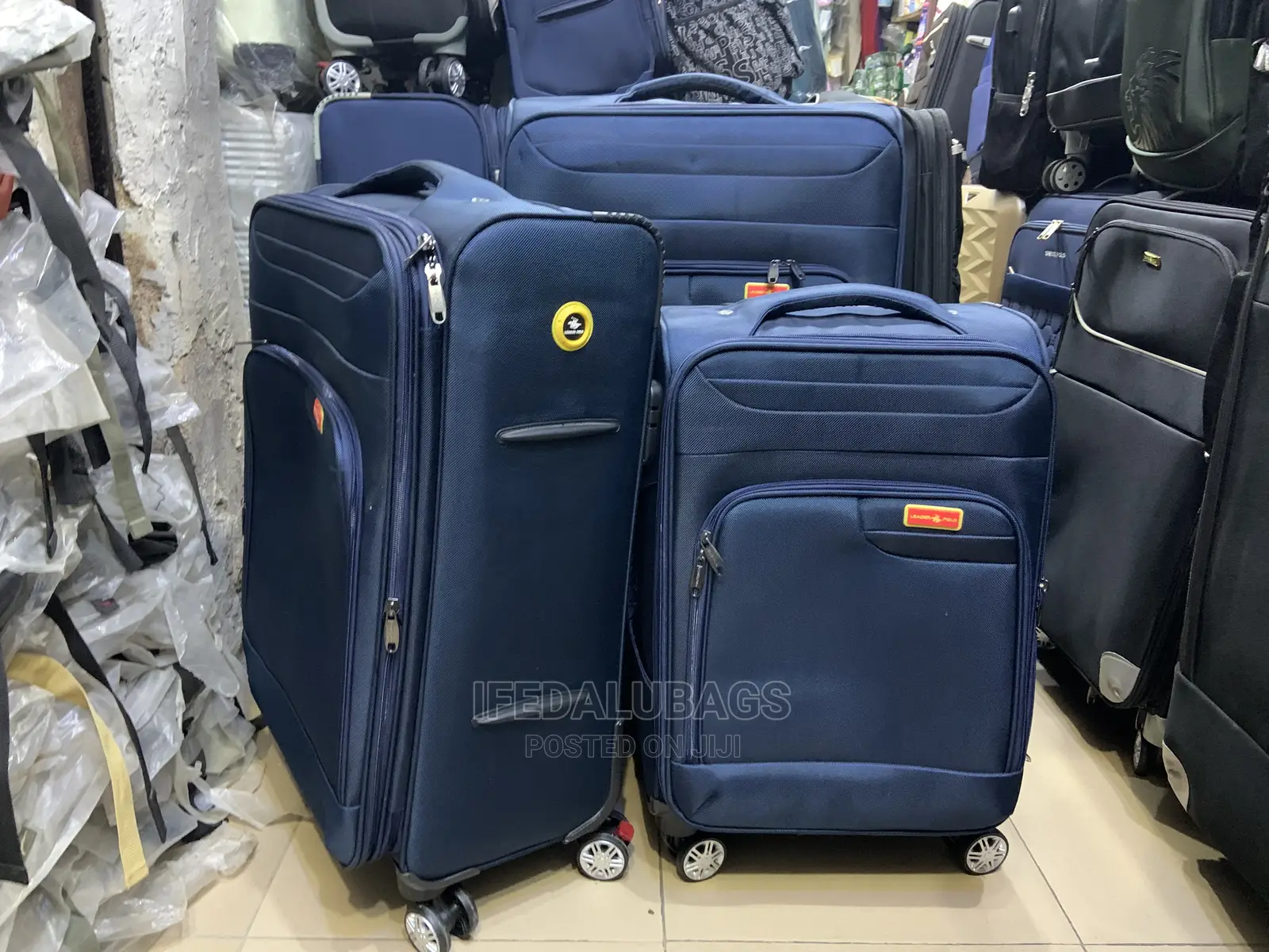 Set of Navy Blue Leather Polo Traveling Luggage
