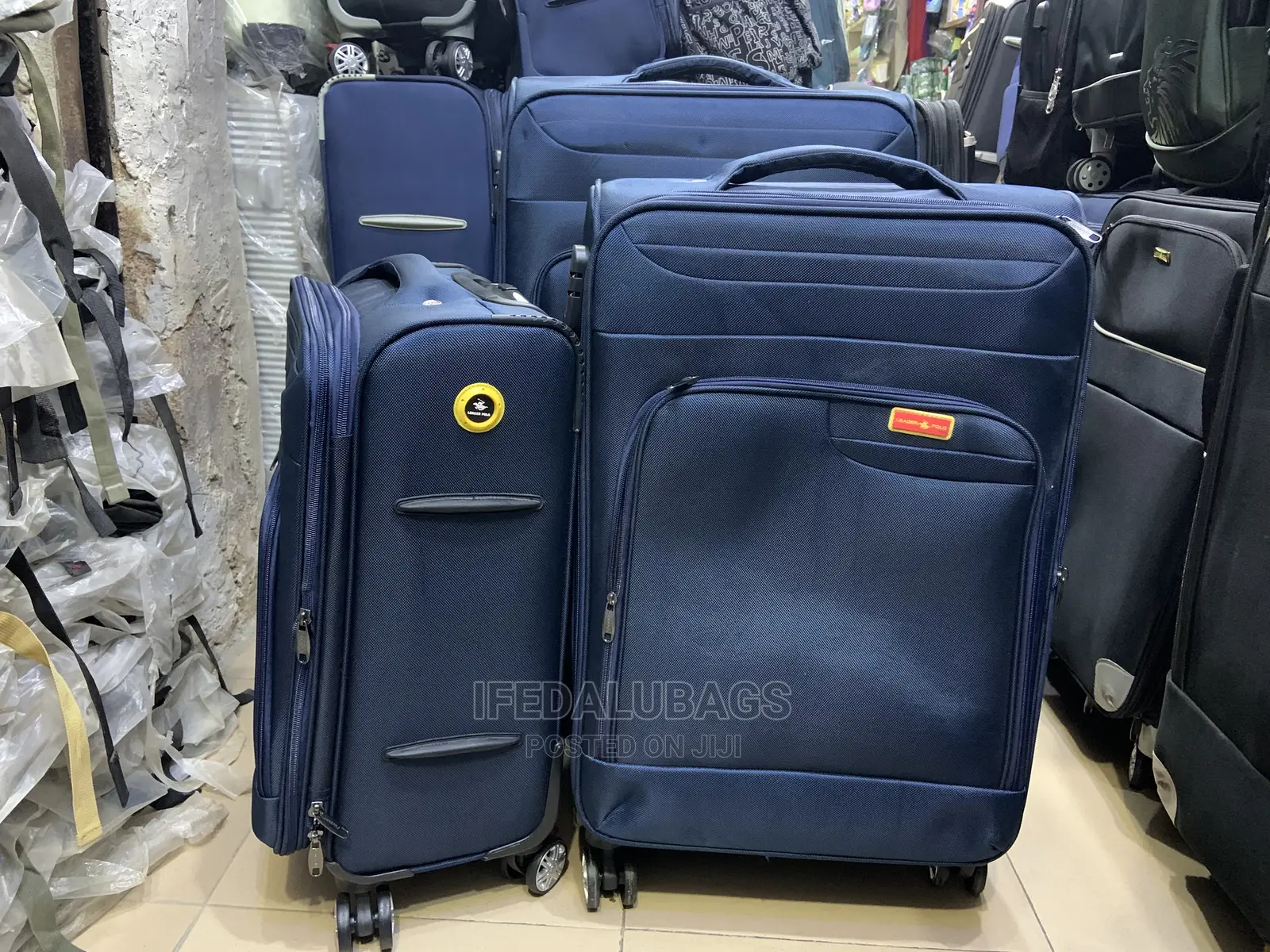 Set of Navy Blue Leather Polo Traveling Luggage