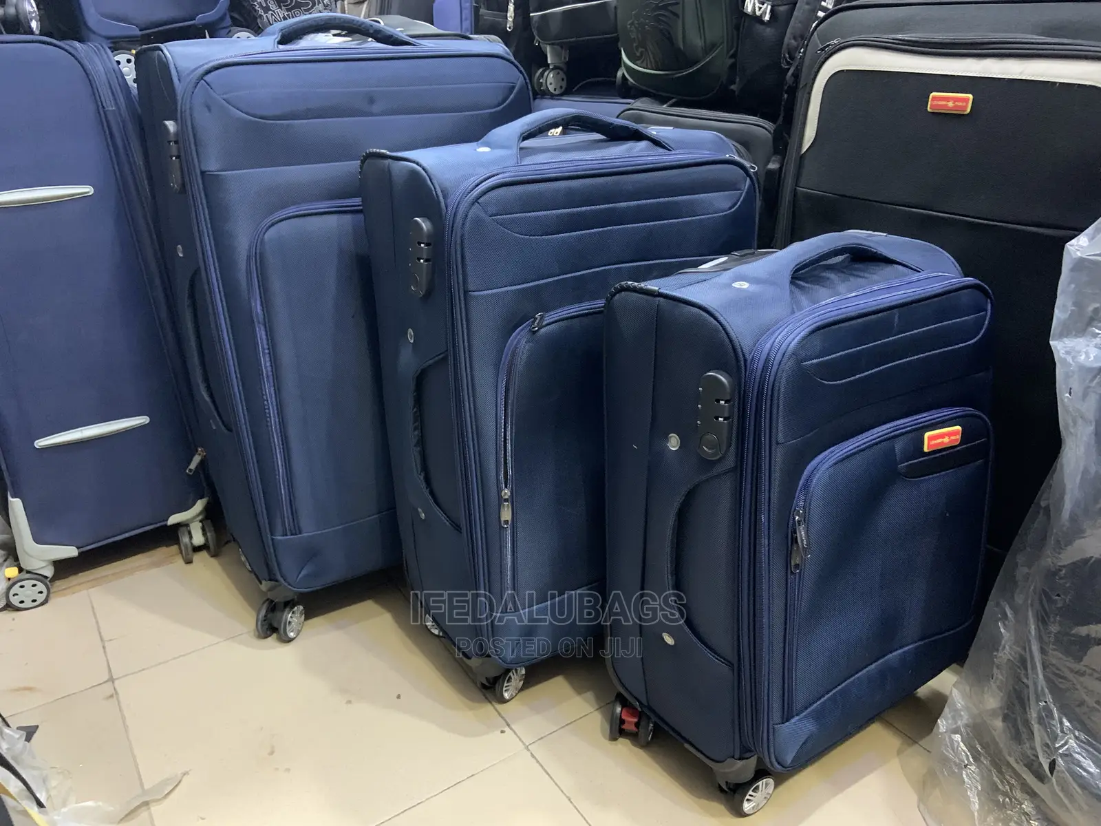Set of Navy Blue Leather Polo Traveling Luggage