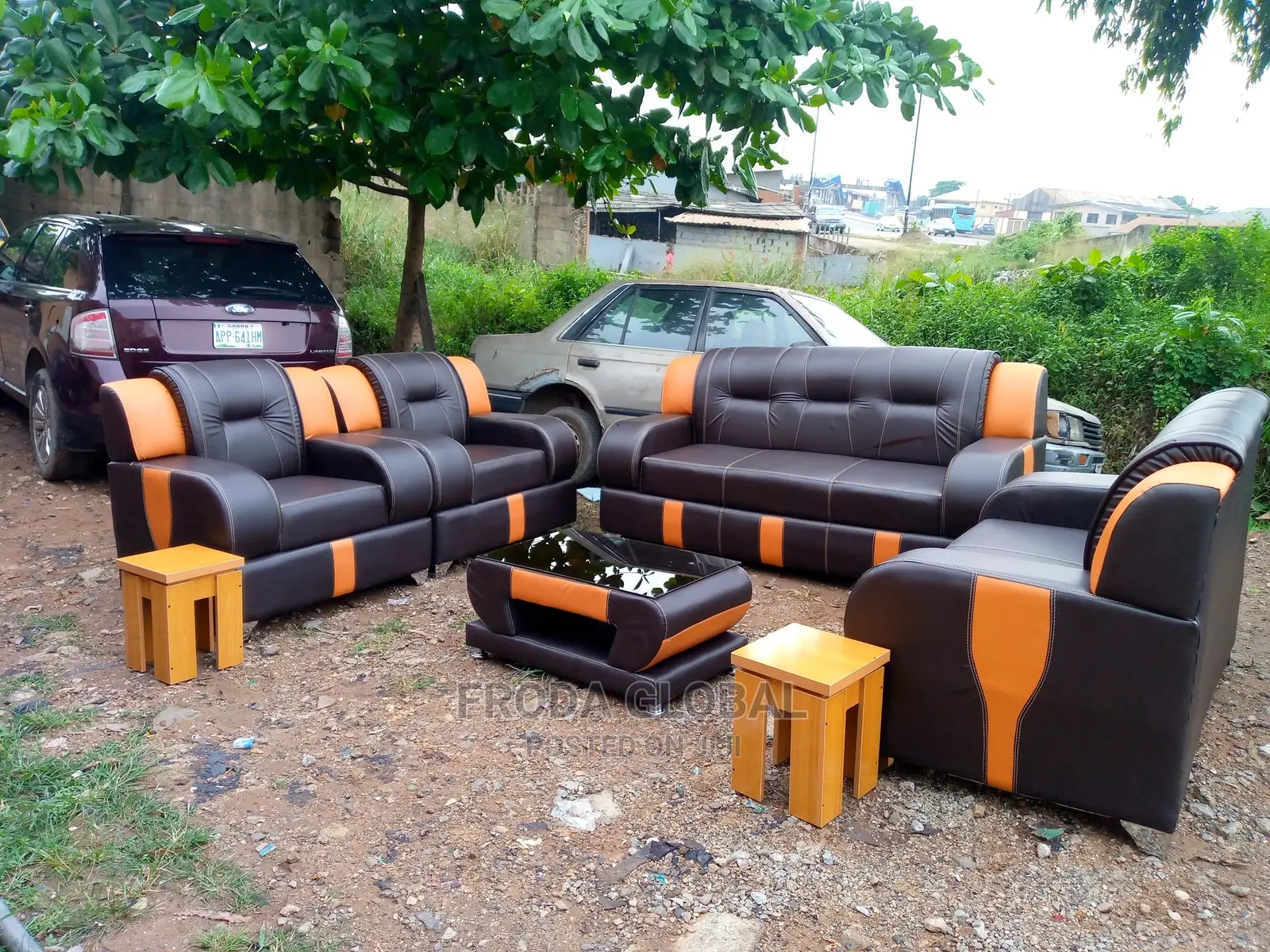 7 Seaters Sofa Chairs With Table and 2 Stools. Leather Couch. Lid01