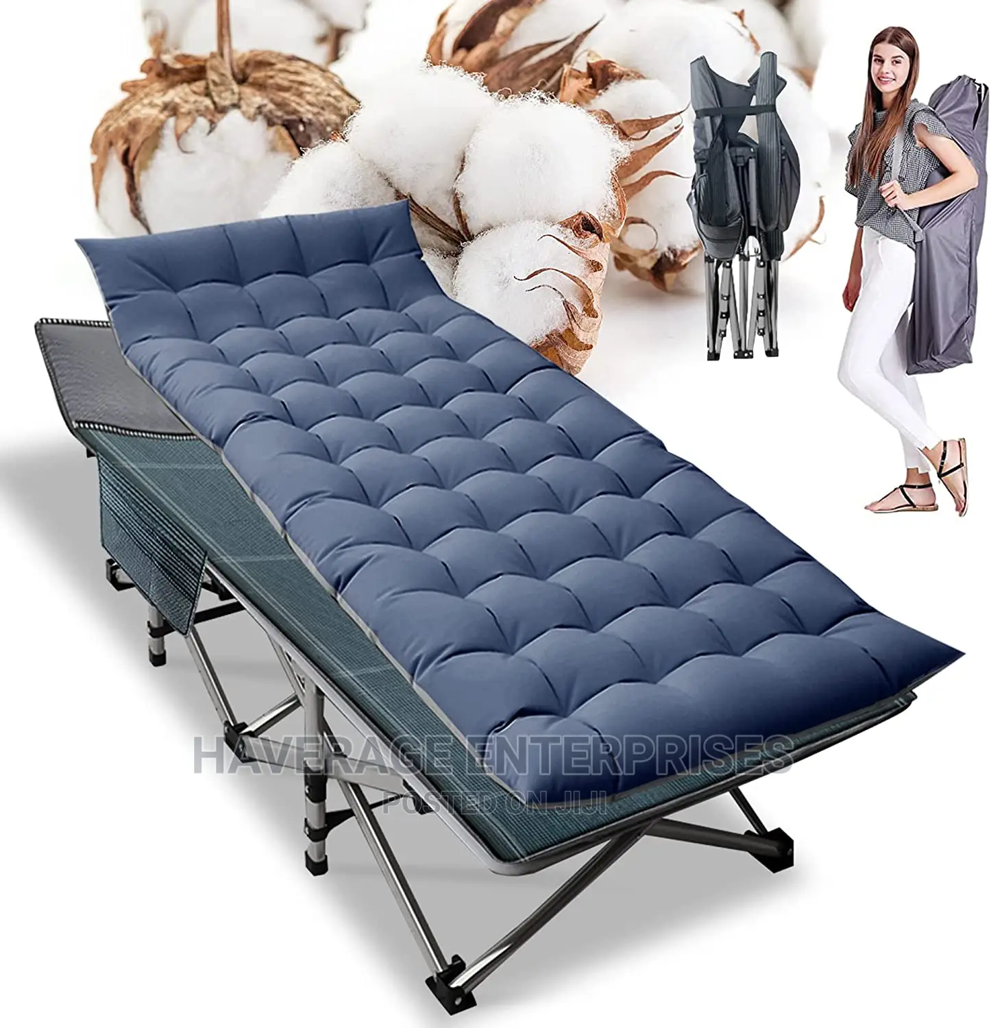 Foldable Camping Cot W/Mat for Adults, Outdoor Bed