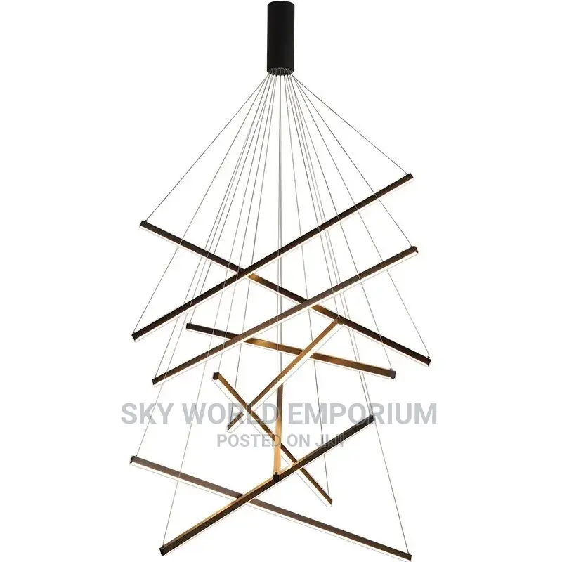 Modern Black Stair Chandelier Long LED Line