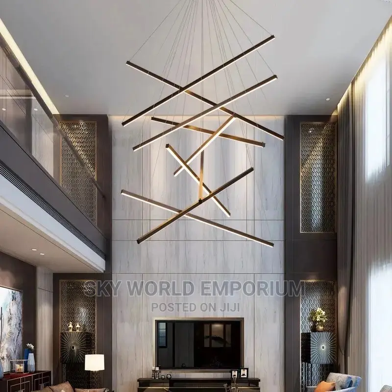 Modern Black Stair Chandelier Long LED Line