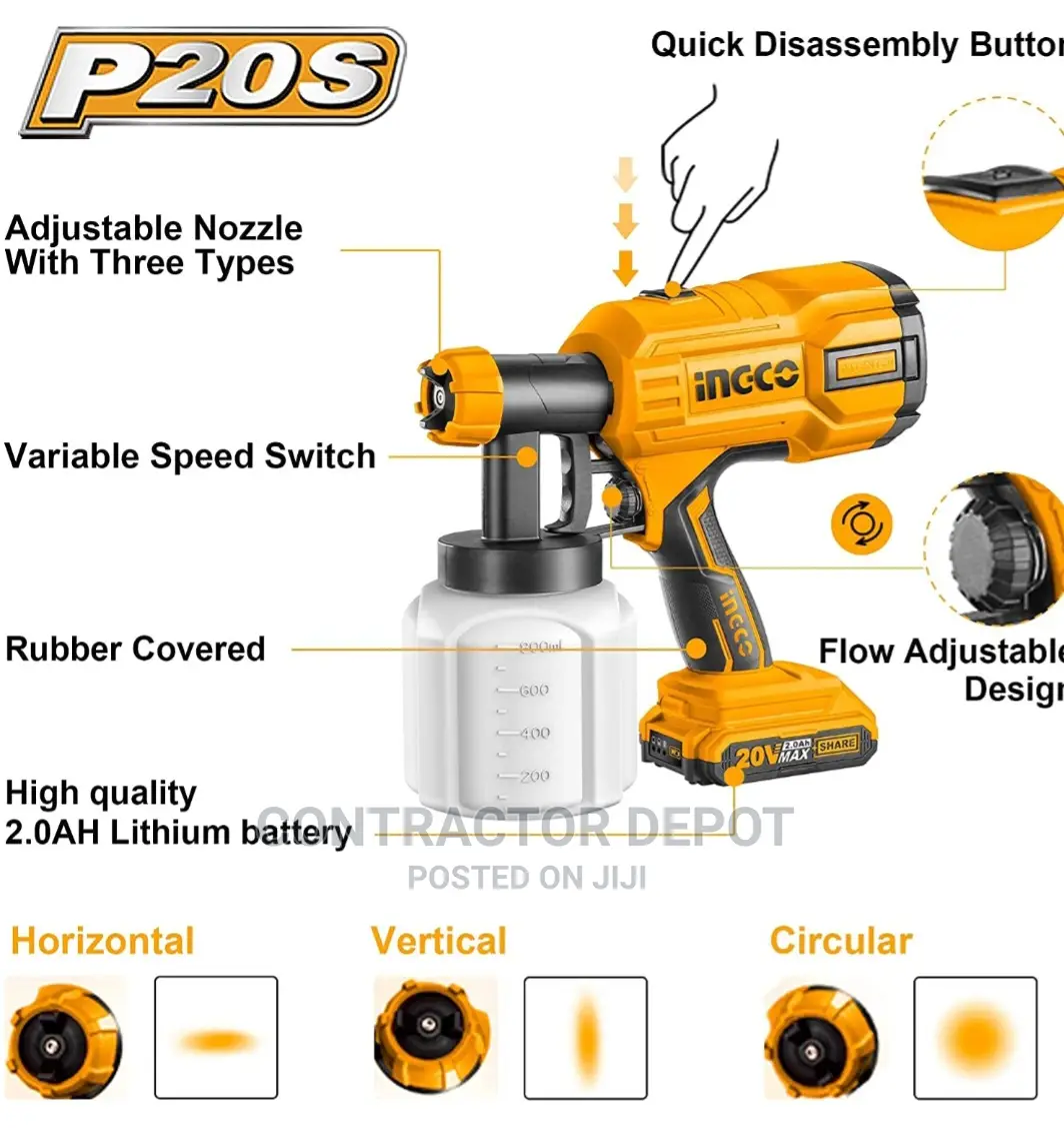 INGCO Cordless Paint Spray Gun Set Wireless 20V