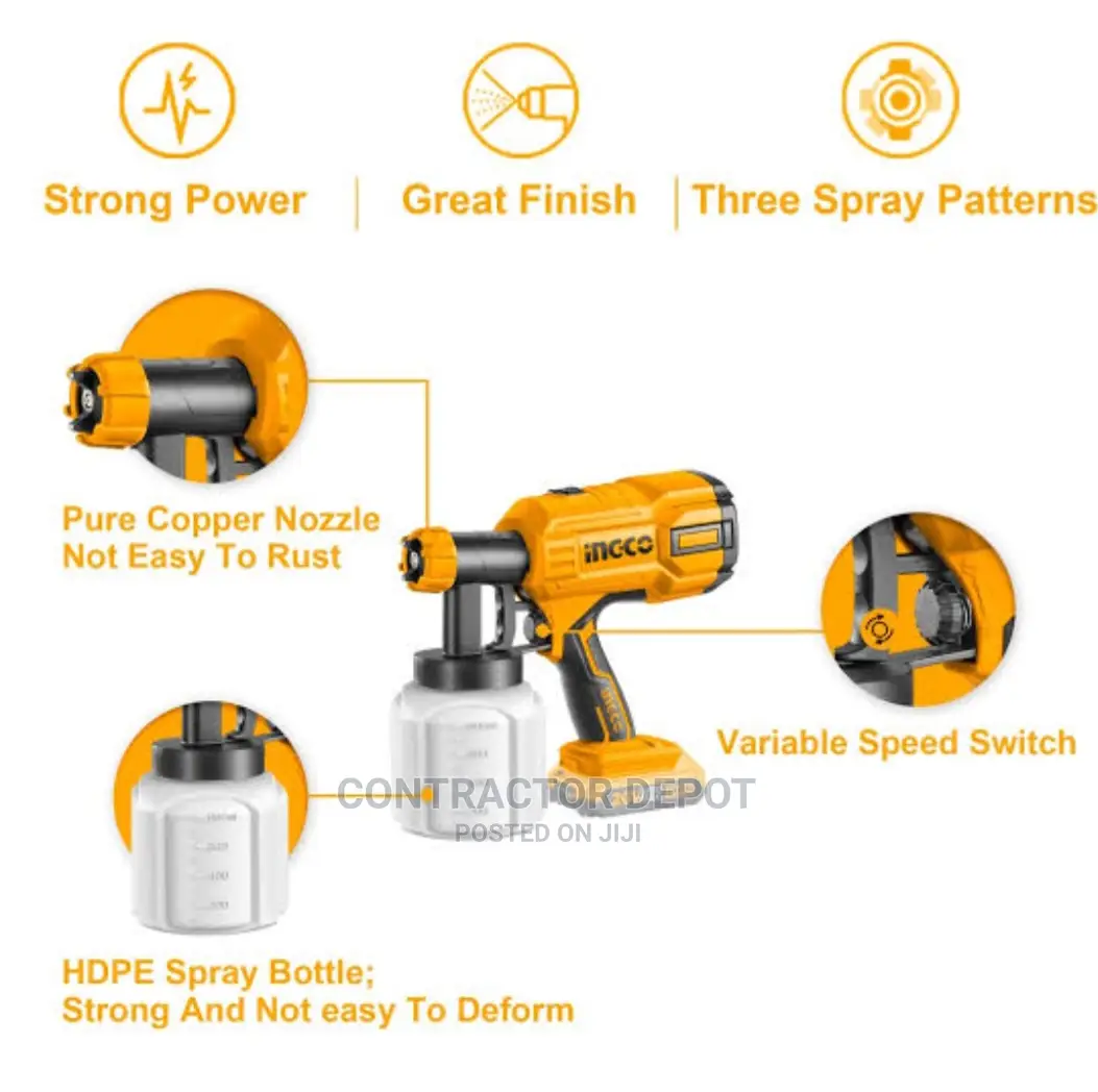 INGCO Cordless Paint Spray Gun Set Wireless 20V