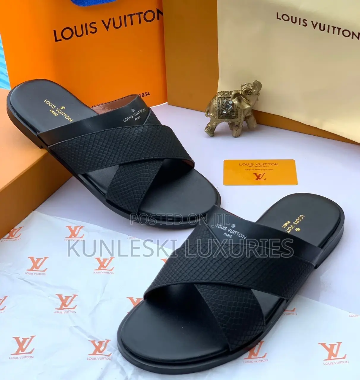 Original Louis Vuitton Men Leather Slippers in Three Colors