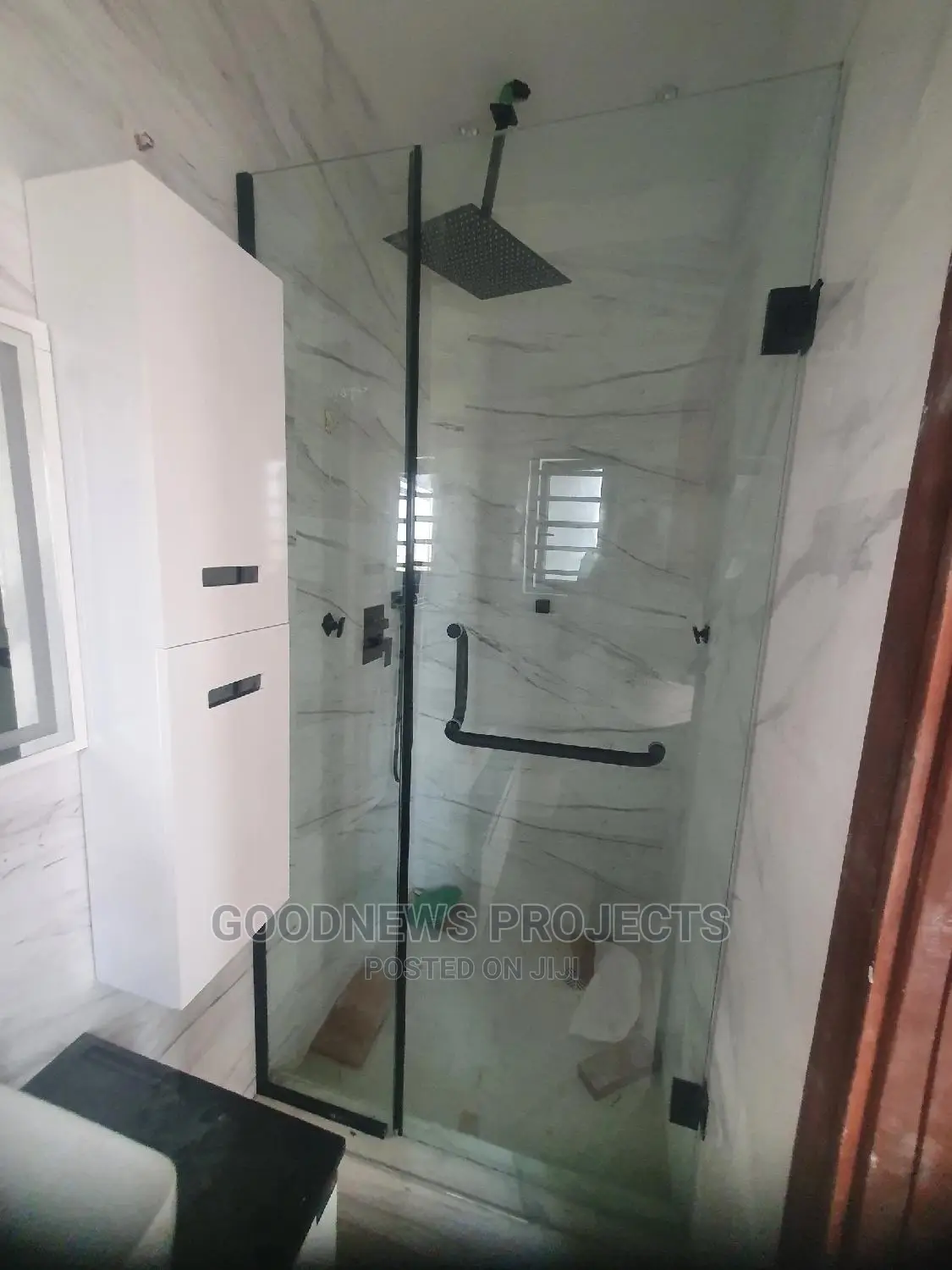 Black Hinged Shower Glass Door