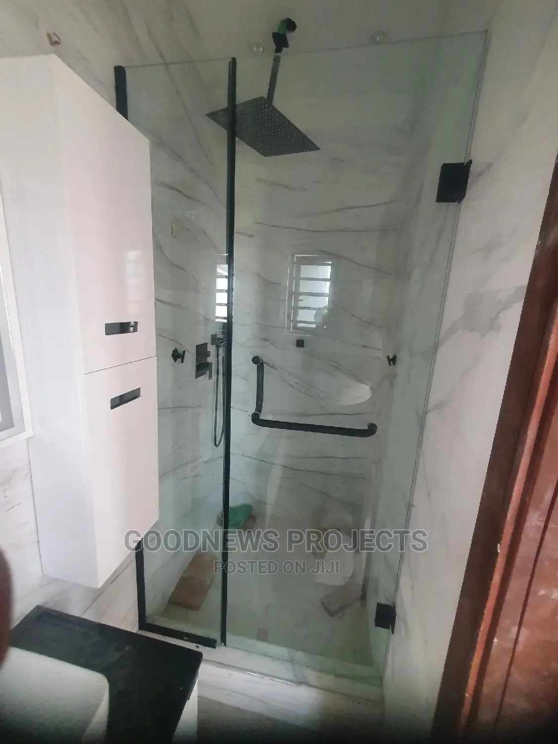 Black Hinged Shower Glass Door