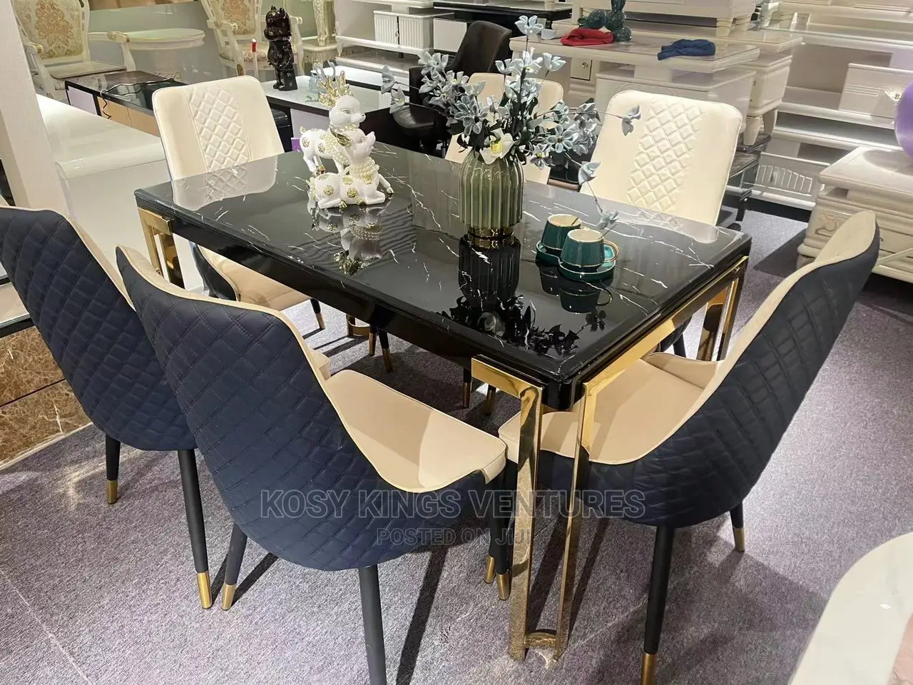Luxurious Marble Dinning Set With Six Leather Chairs